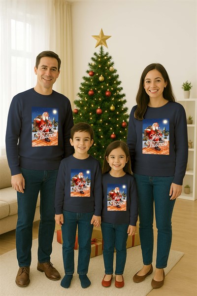 Unisex Happy New Year Yılbaşı Baskılı Yetişkin ve Çocuk Sweatshirt 3 İplik Şardonlu Kumaş