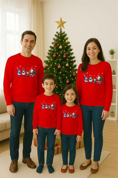 Unisex Happy New Year Yılbaşı Baskılı Yetişkin ve  Çocuk Sweatshirt 3 İplik Şardonlu Kumaş