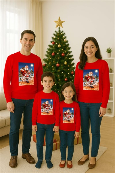 Unisex Happy New Year Yılbaşı Baskılı Yetişkin ve Çocuk Sweatshirt 3 İplik Şardonlu Kumaş