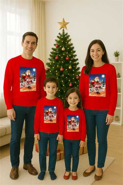 Unisex Happy New Year Yılbaşı Baskılı Yetişkin ve Çocuk Sweatshirt 3 İplik Şardonlu Kumaş