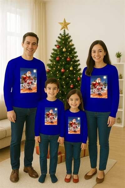 Unisex Happy New Year Yılbaşı Baskılı Yetişkin ve Çocuk Sweatshirt 3 İplik Şardonlu Kumaş