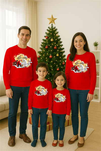 Unisex Happy New Year Yılbaşı Baskılı Yetişkin ve Çocuk Sweatshirt 3 İplik Şardonlu Kumaş