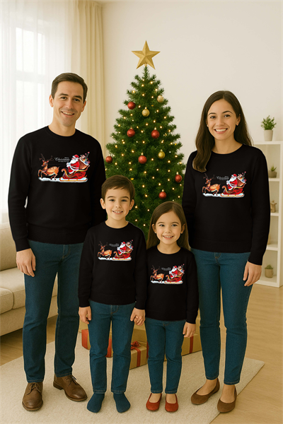 Unisex Happy New Year Yılbaşı Baskılı Yetişkin ve Çocuk Sweatshirt 3 İplik Şardonlu Kumaş