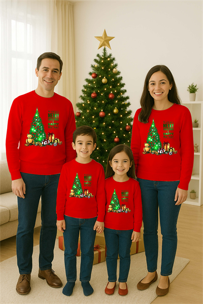 Unisex Happy New Year Yılbaşı Baskılı Yetişkin ve Çocuk Sweatshirt 3 İplik Şardonlu Kumaş