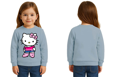 Unisex Hello Kity Baskılı Çocuk Swaetshirt 3 İplik Şardonlu