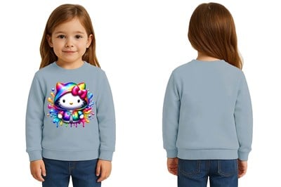 Unisex Hello Kity Baskılı Çocuk Swaetshirt 3 İplik Şardonlu