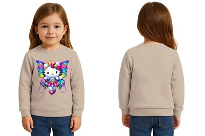 Unisex Hello Kity Baskılı Çocuk Swaetshirt 3 İplik Şardonlu