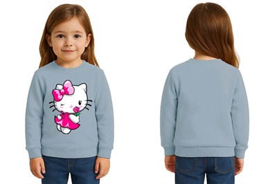 Unisex Hello Kity Baskılı Çocuk Swaetshirt 3 İplik Şardonlu