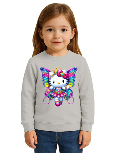 Unisex Hello Kity Baskılı Çocuk Swaetshirt 3 İplik Şardonlu