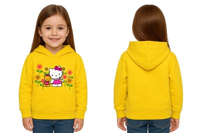 Unisex hello kity  Baskılı Çocuk Swaetshirt  Baskılı Kapüşonlu 3 İplik Şardonlu