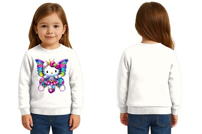 Unisex Hello Kity Baskılı Çocuk Swaetshirt 3 İplik Şardonlu