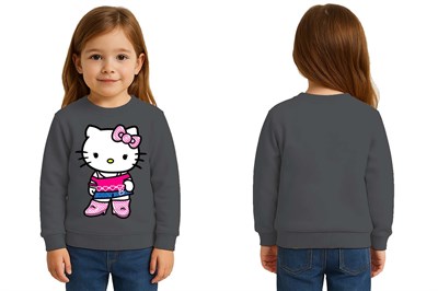 Unisex Hello Kity Baskılı Çocuk Swaetshirt 3 İplik Şardonlu