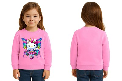 Unisex Hello Kity Baskılı Çocuk Swaetshirt 3 İplik Şardonlu