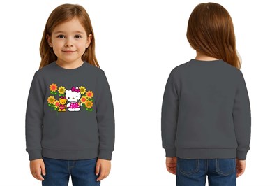 Unisex Hello Kity Baskılı Çocuk Swaetshirt 3 İplik Şardonlu