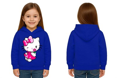 Unisex hello kity  Baskılı Çocuk Swaetshirt  Baskılı Kapüşonlu 3 İplik Şardonlu