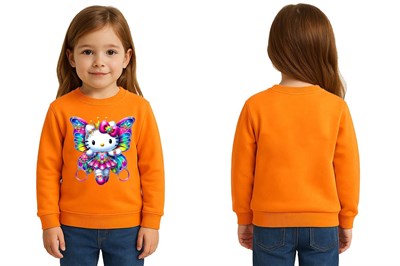 Unisex Hello Kity Baskılı Çocuk Swaetshirt 3 İplik Şardonlu