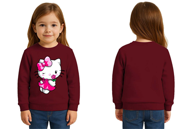 Unisex Hello Kity Baskılı Çocuk Swaetshirt 3 İplik Şardonlu