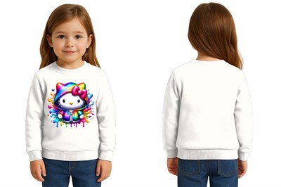 Unisex Hello Kity Baskılı Çocuk Swaetshirt 3 İplik Şardonlu