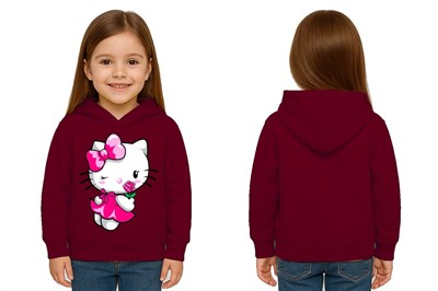 Unisex hello kity  Baskılı Çocuk Swaetshirt  Baskılı Kapüşonlu 3 İplik Şardonlu
