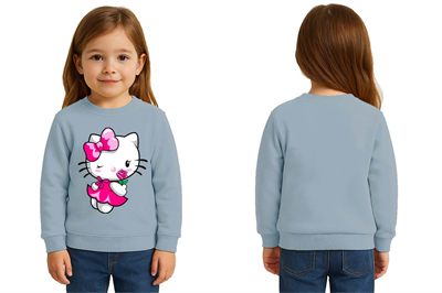 Unisex Hello Kity Baskılı Çocuk Swaetshirt 3 İplik Şardonlu