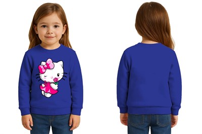 Unisex Hello Kity Baskılı Çocuk Swaetshirt 3 İplik Şardonlu