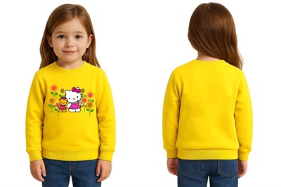 Unisex Hello Kity Baskılı Çocuk Swaetshirt 3 İplik Şardonlu