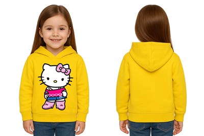 Unisex hello kity  Baskılı Çocuk Swaetshirt  Baskılı Kapüşonlu 3 İplik Şardonlu