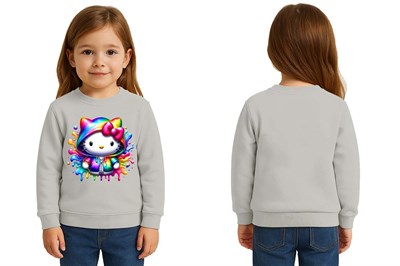 Unisex Hello Kity Baskılı Çocuk Swaetshirt 3 İplik Şardonlu