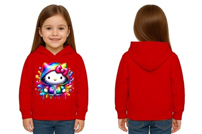 Unisex hello kity  Baskılı Çocuk Swaetshirt  Baskılı Kapüşonlu 3 İplik Şardonlu