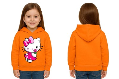 Unisex hello kity  Baskılı Çocuk Swaetshirt  Baskılı Kapüşonlu 3 İplik Şardonlu