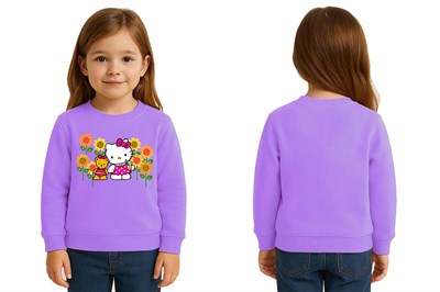 Unisex Hello Kity Baskılı Çocuk Swaetshirt 3 İplik Şardonlu