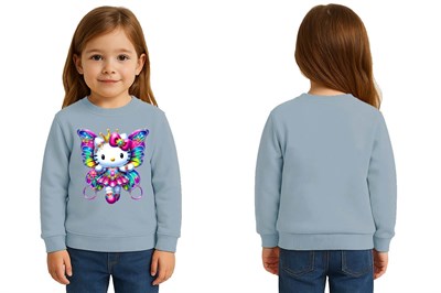 Unisex Hello Kity Baskılı Çocuk Swaetshirt 3 İplik Şardonlu