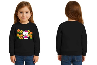 Unisex Hello Kity Baskılı Çocuk Swaetshirt 3 İplik Şardonlu