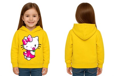 Unisex hello kity  Baskılı Çocuk Swaetshirt  Baskılı Kapüşonlu 3 İplik Şardonlu
