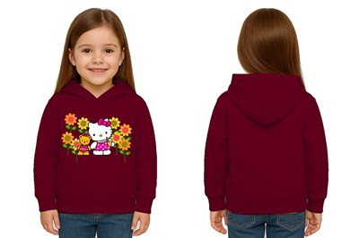 Unisex hello kity  Baskılı Çocuk Swaetshirt  Baskılı Kapüşonlu 3 İplik Şardonlu