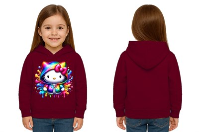 Unisex hello kity  Baskılı Çocuk Swaetshirt  Baskılı Kapüşonlu 3 İplik Şardonlu