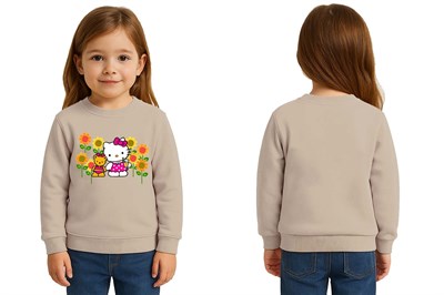 Unisex Hello Kity Baskılı Çocuk Swaetshirt 3 İplik Şardonlu