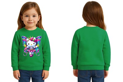 Unisex Hello Kity Baskılı Çocuk Swaetshirt 3 İplik Şardonlu