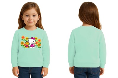 Unisex Hello Kity Baskılı Çocuk Swaetshirt 3 İplik Şardonlu