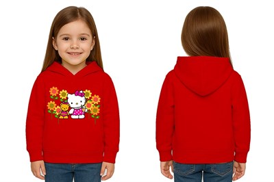 Unisex hello kity  Baskılı Çocuk Swaetshirt  Baskılı Kapüşonlu 3 İplik Şardonlu