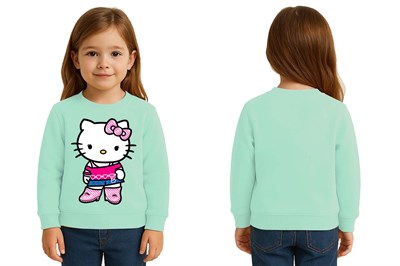 Unisex Hello Kity Baskılı Çocuk Swaetshirt 3 İplik Şardonlu
