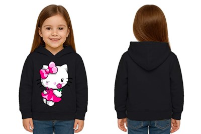 Unisex hello kity  Baskılı Çocuk Swaetshirt  Baskılı Kapüşonlu 3 İplik Şardonlu