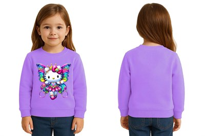 Unisex Hello Kity Baskılı Çocuk Swaetshirt 3 İplik Şardonlu