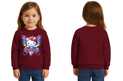 Unisex Hello Kity Baskılı Çocuk Swaetshirt 3 İplik Şardonlu