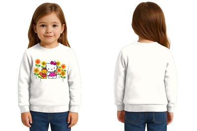 Unisex Hello Kity Baskılı Çocuk Swaetshirt 3 İplik Şardonlu