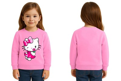 Unisex Hello Kity Baskılı Çocuk Swaetshirt 3 İplik Şardonlu