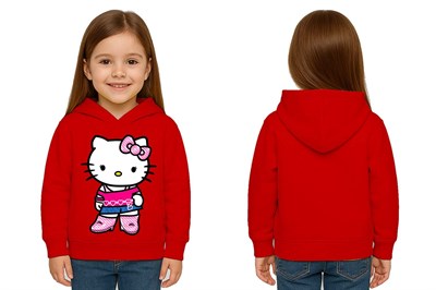 Unisex hello kity  Baskılı Çocuk Swaetshirt  Baskılı Kapüşonlu 3 İplik Şardonlu
