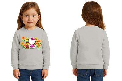 Unisex Hello Kity Baskılı Çocuk Swaetshirt 3 İplik Şardonlu