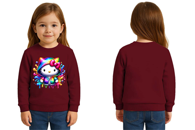 Unisex Hello Kity Baskılı Çocuk Swaetshirt 3 İplik Şardonlu