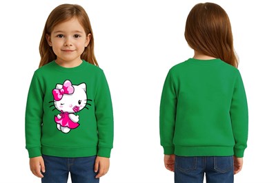 Unisex Hello Kity Baskılı Çocuk Swaetshirt 3 İplik Şardonlu